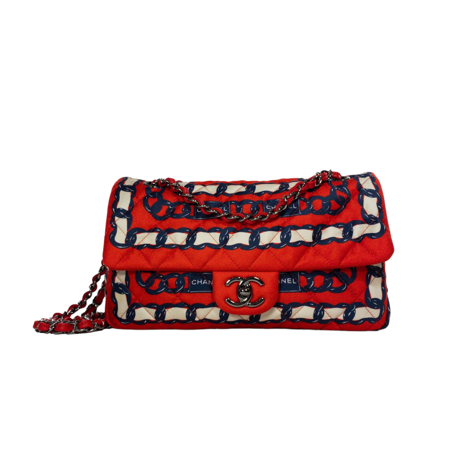 Chanel Printed Silk Medium Single Flap