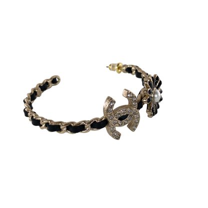 Chanel Woven Leather CC Hoop Earrings