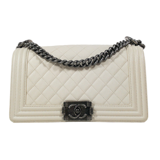 Chanel White Caviar Medium Boy RHW