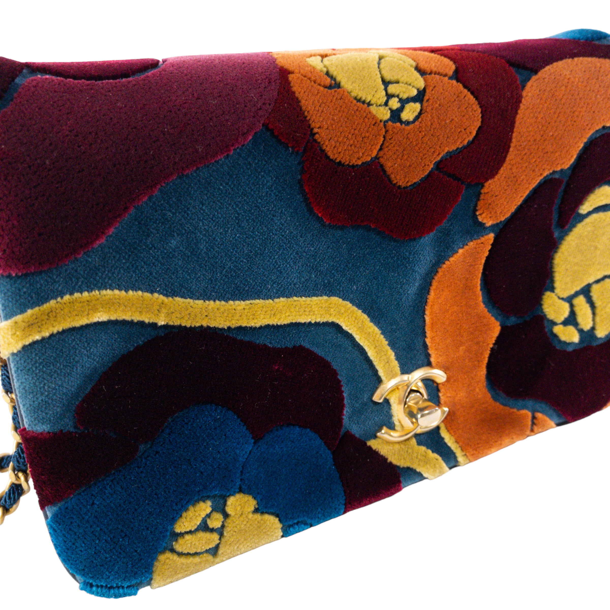 Chanel Camellia Velvet Patchwork Flap | Consign of the Times ™ Chanel Camellia Velvet Patchwork Flap | Consign of the Times ™