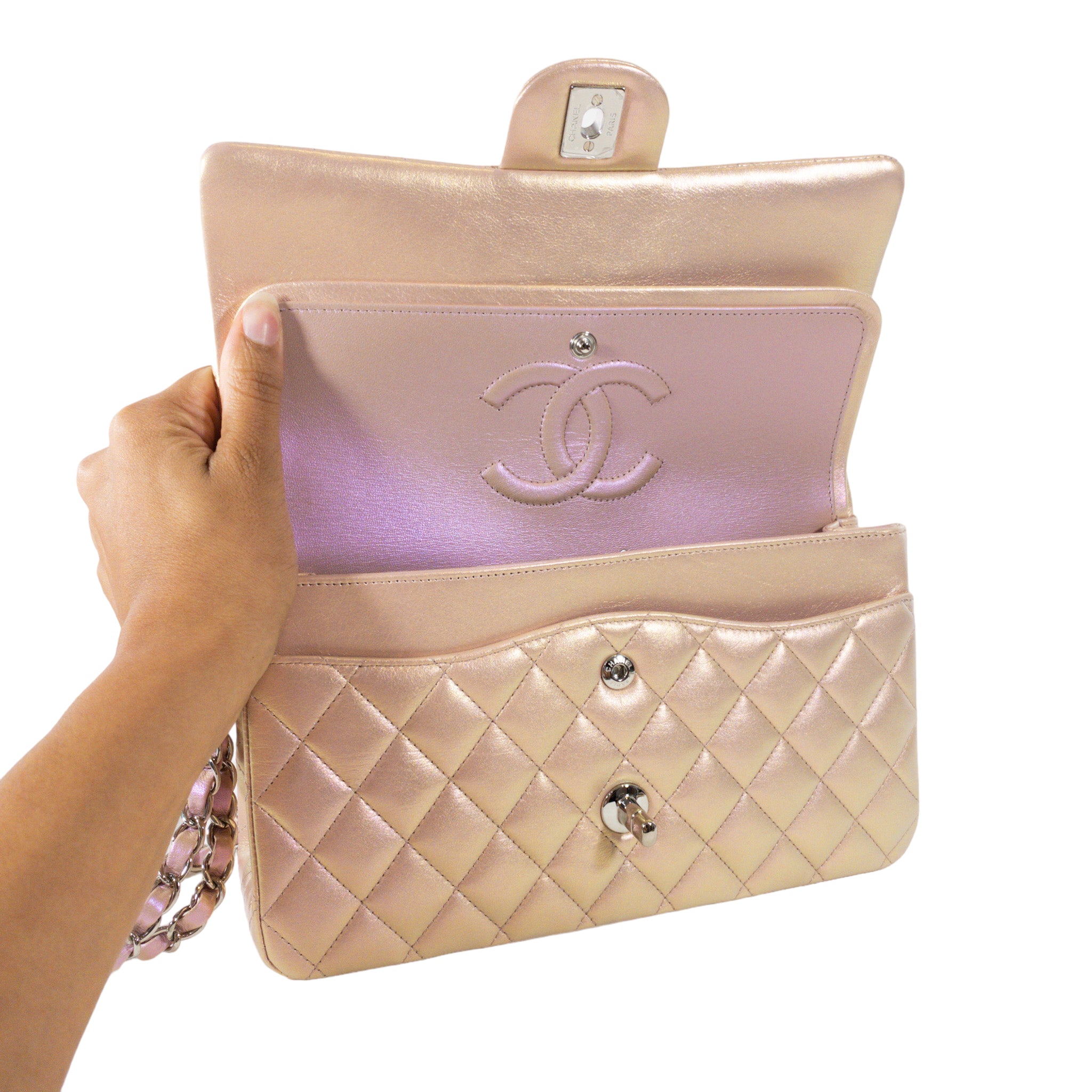 Chanel Pink Iridescent Medium Flap SHW