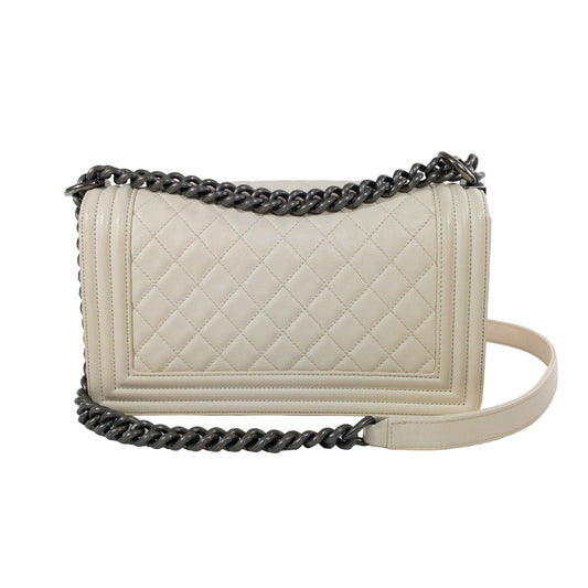 Chanel White Caviar Medium Boy RHW