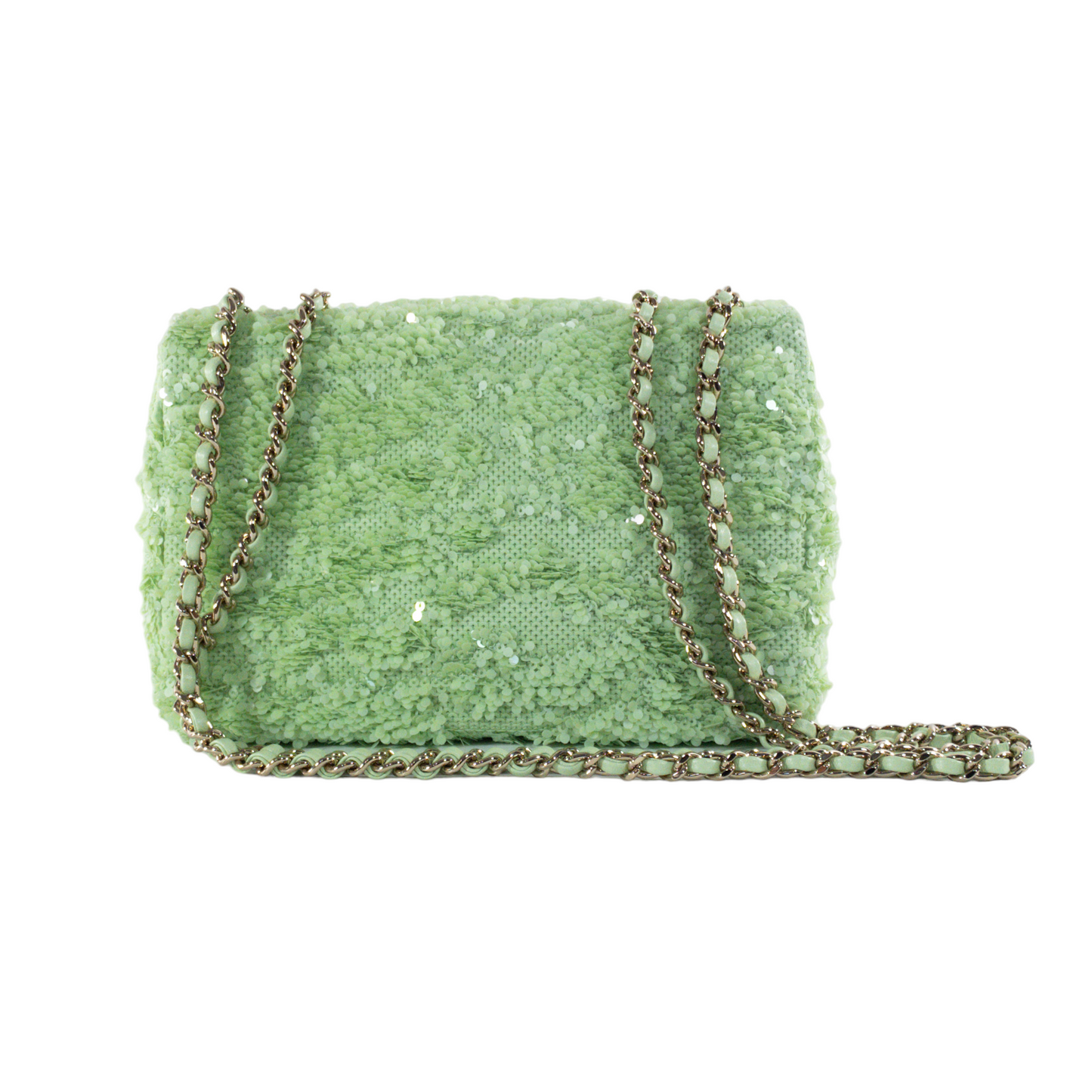 Chanel Green Mini Square Sequin Flap
