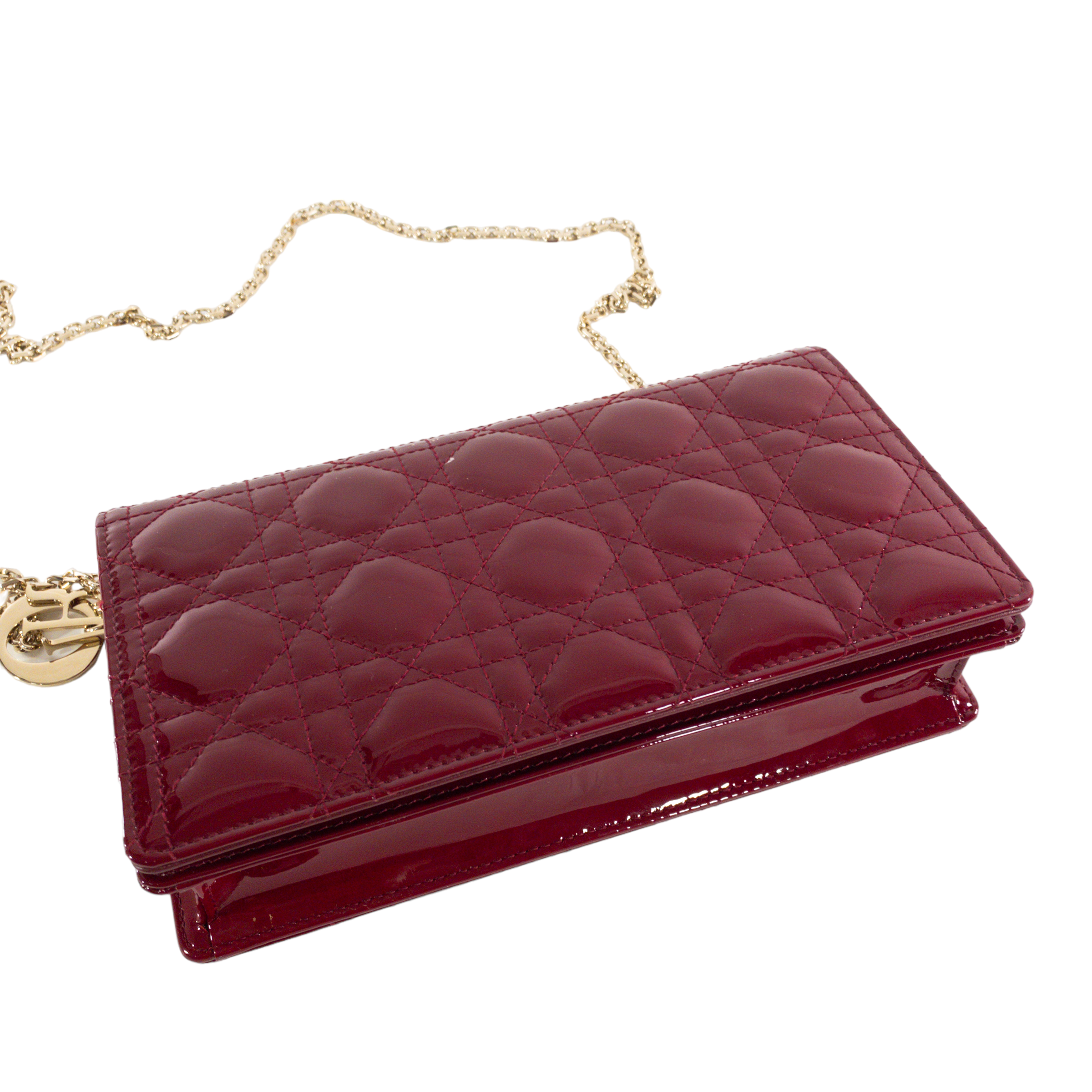 Dior Red Patent Lady Dior Chain Wallet