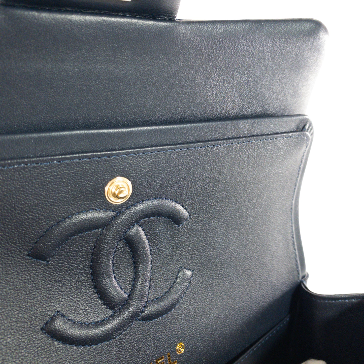 Chanel Navy Lambskin Small Classic Flap GHW