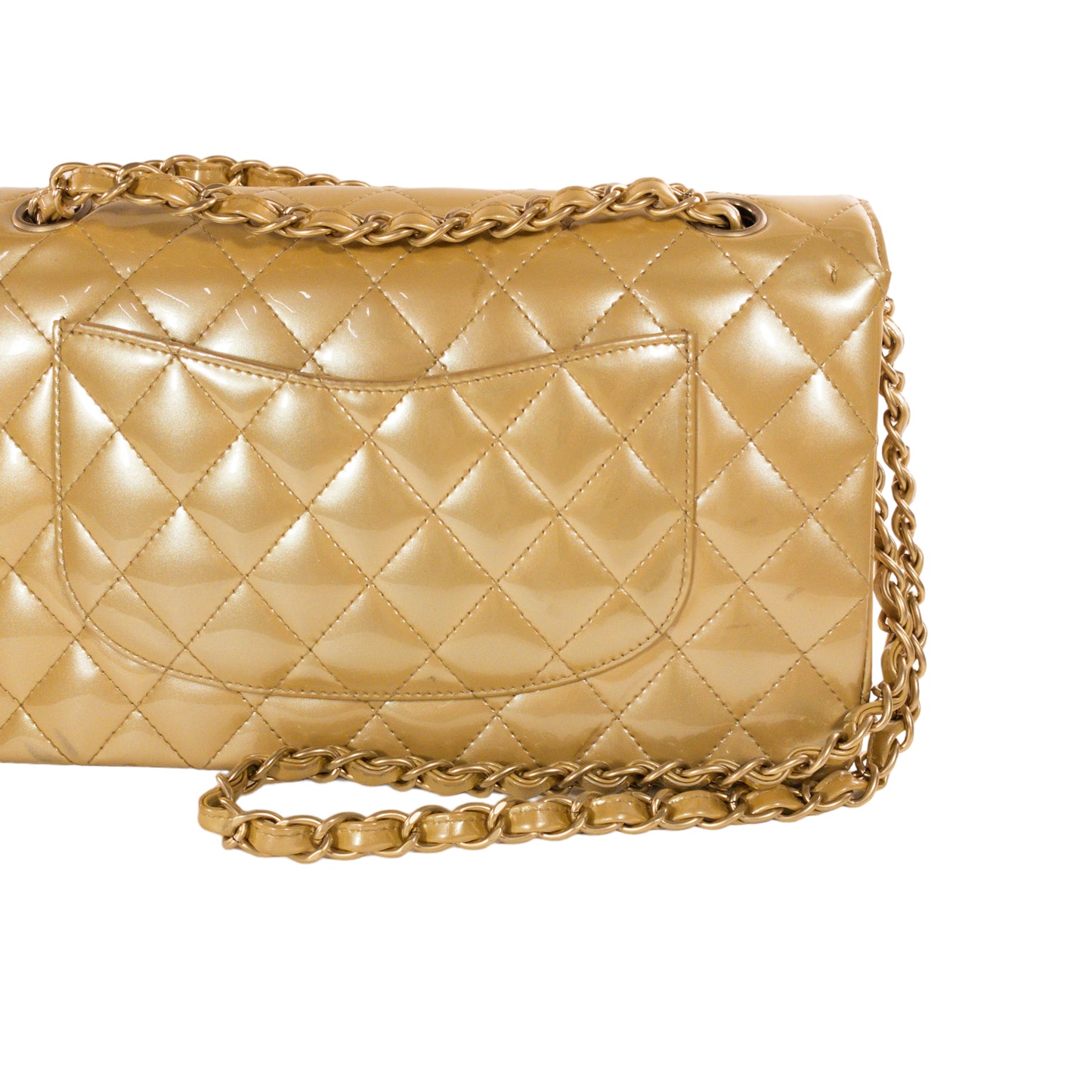 Chanel Gold Patent Medium Flap GHW