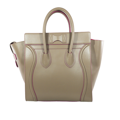 Celine Taupe  Mini Luggage Tote w Pink Trim