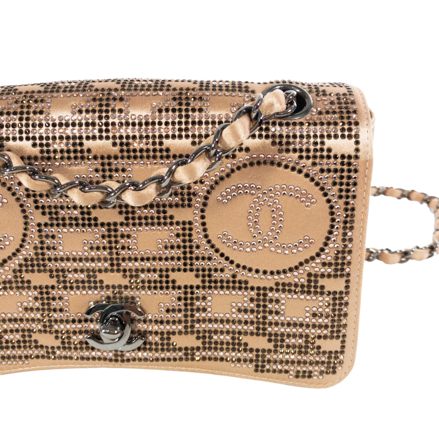 Chanel Nude Satin Crystal Embellished Vintage Flap