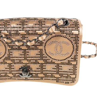 Chanel Nude Satin Crystal Embellished Vintage Flap