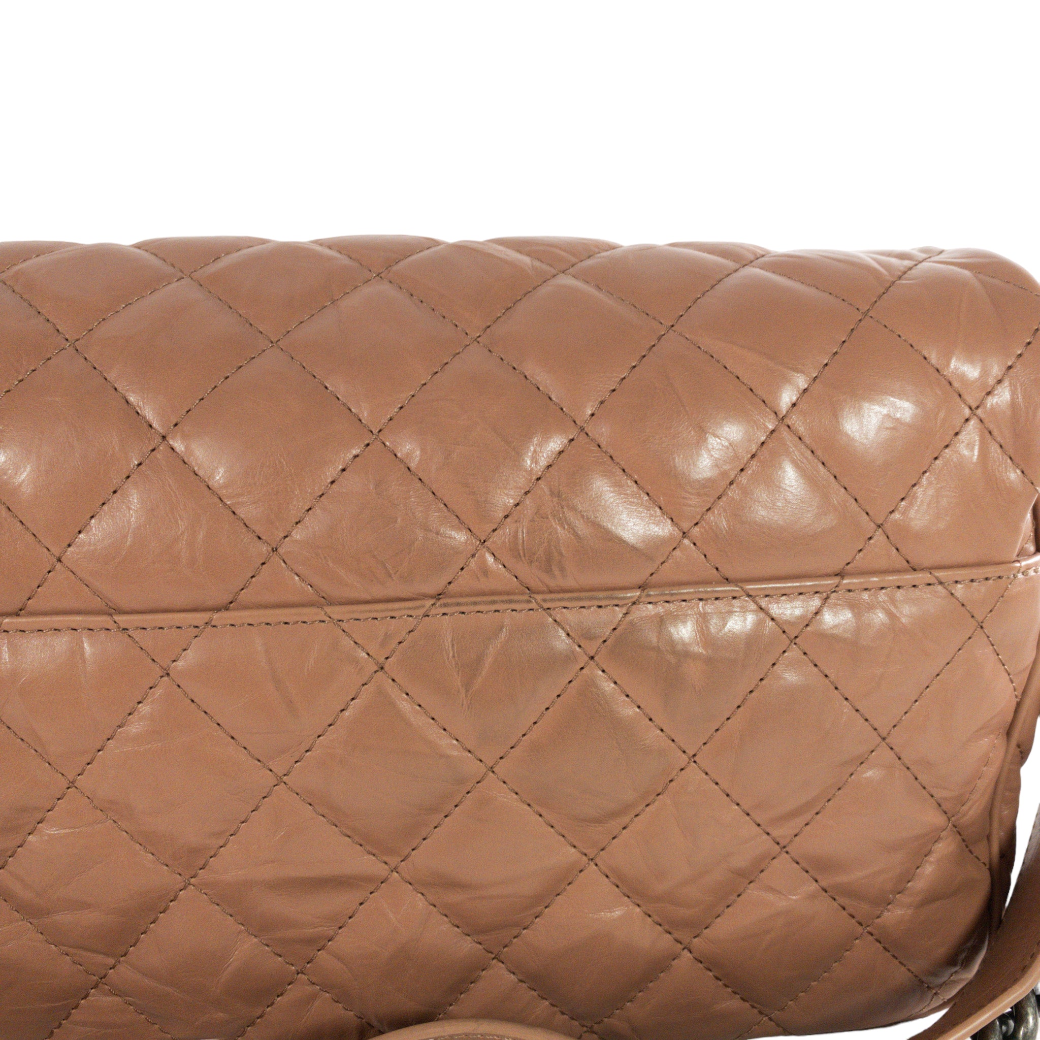 Chanel - Large CC Caviar Leather Double Flap Tan Shoulder Bag