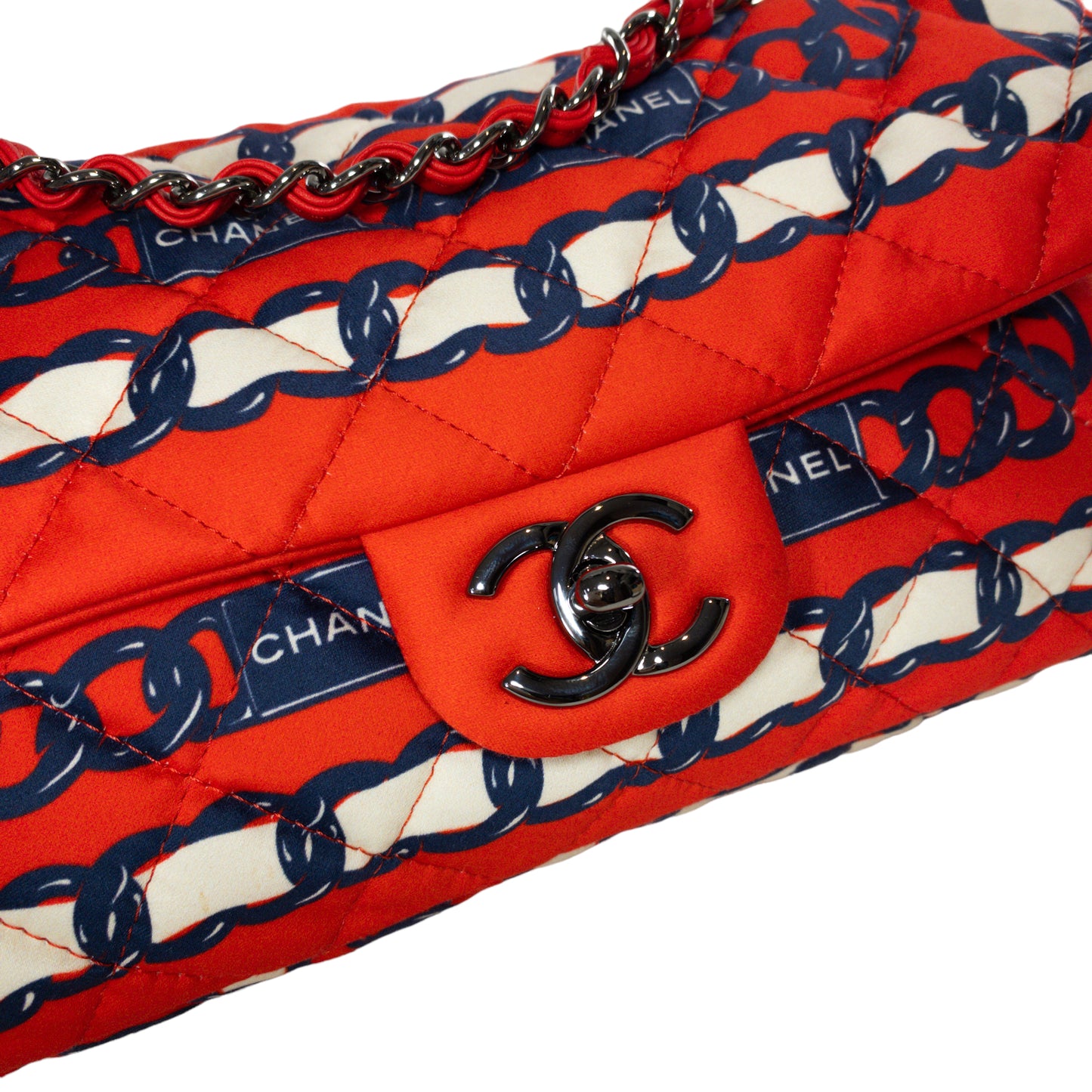 Chanel Printed Silk Medium Single Flap