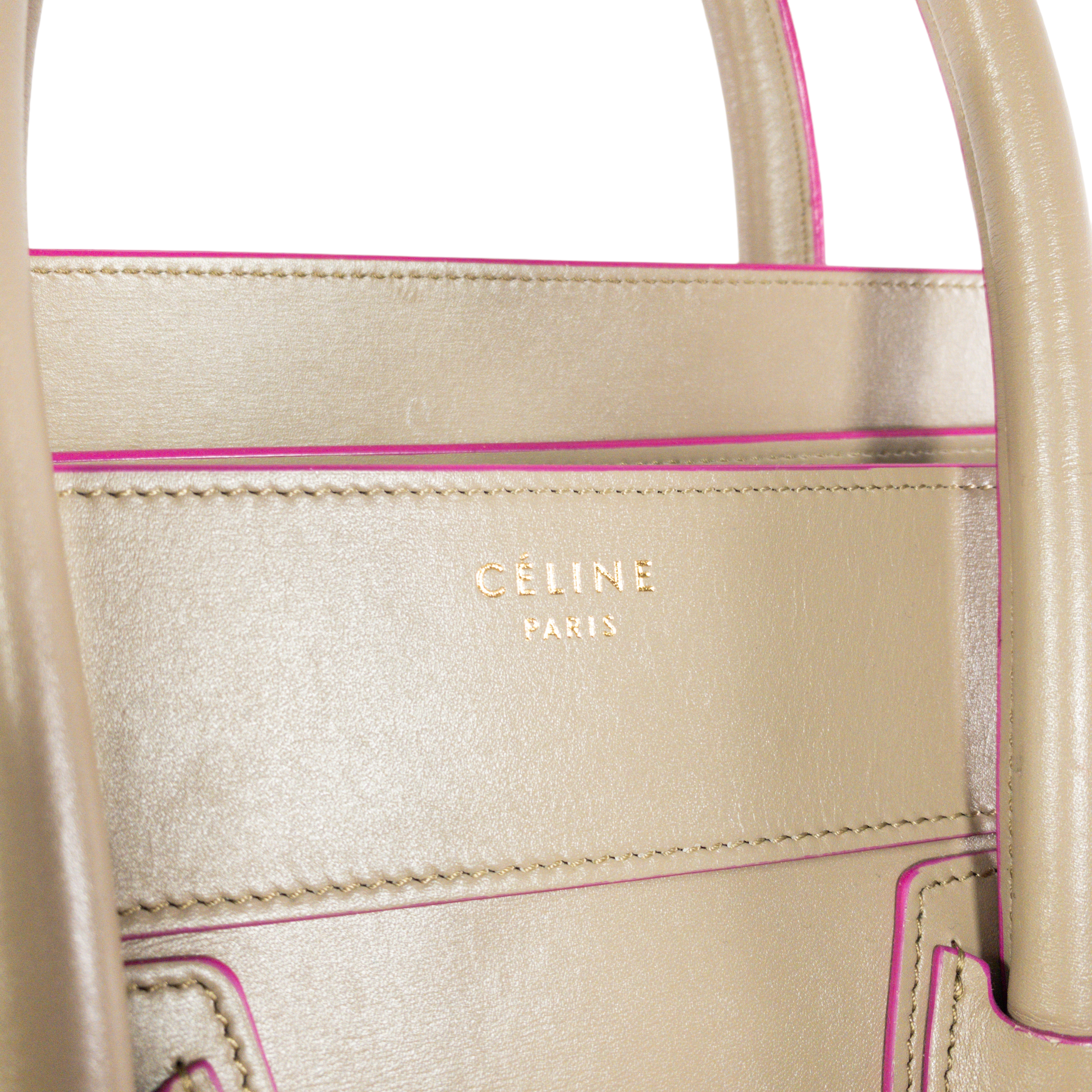 Celine Taupe  Mini Luggage Tote w Pink Trim