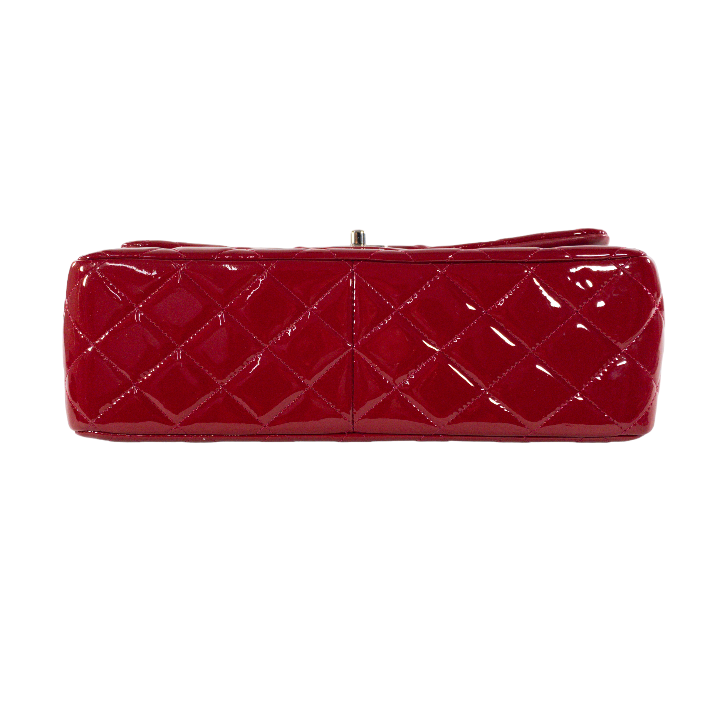 Chanel Red Patent Leather Quilted Jumbo Classic Flap SHW