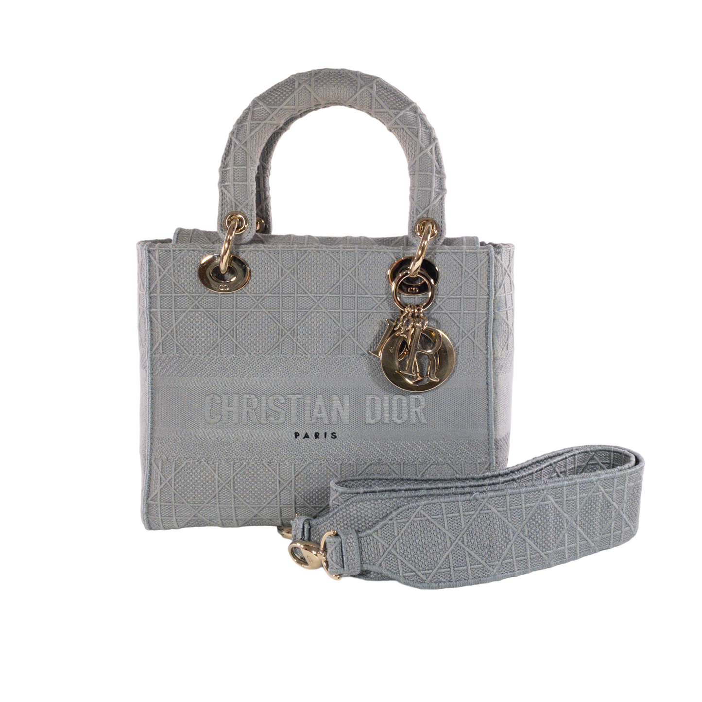 Dior Gray Embroidered Canvas Lady D-Lite