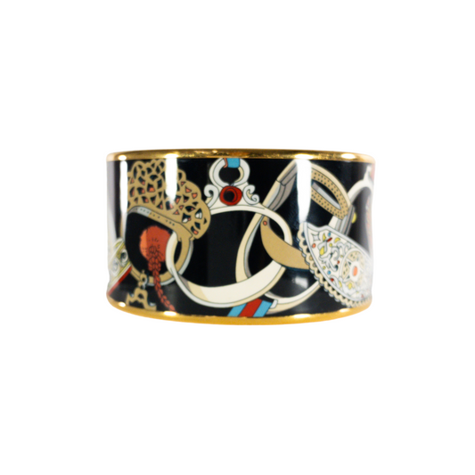 Hermes Extra-Wide Black Printed Enamel Bangle