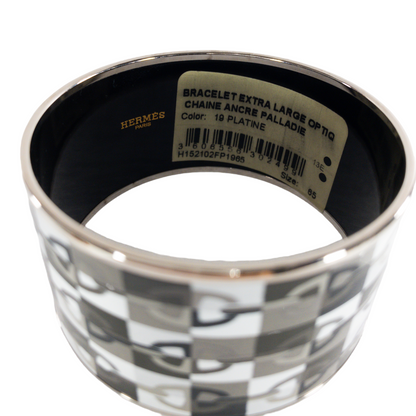 Hermes Extra-Wide Black and Gray Chain D'Ancre Enamel Bangle