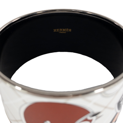 Hermes Extra-Wide Beige Burgundy Enamel Bangle