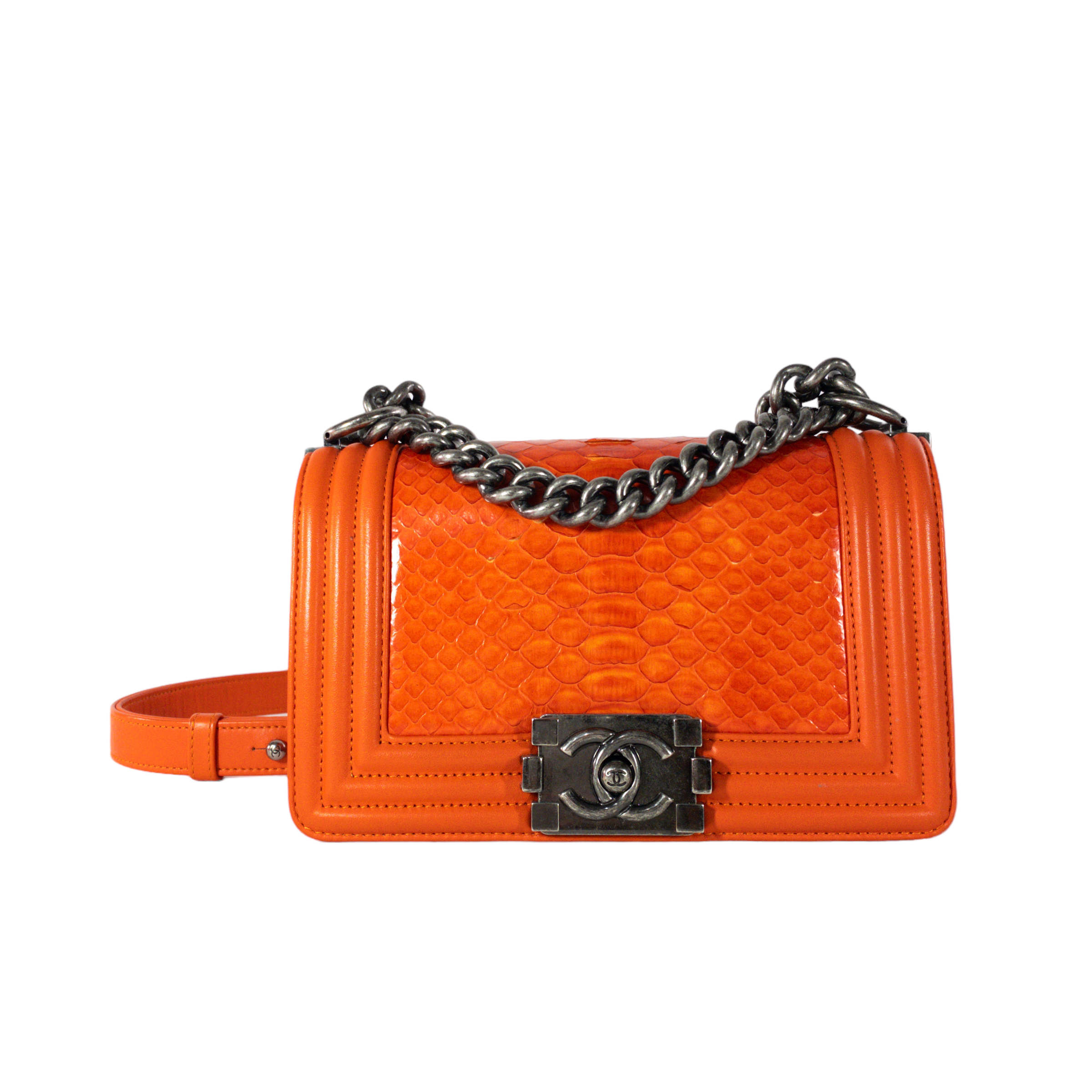 Chanel Small Orange Python Boy Bag RHW