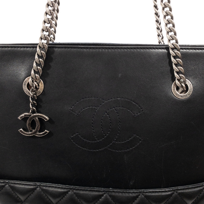 Chanel Navy/Black Quilted Lambskin Shopper Tote RHW