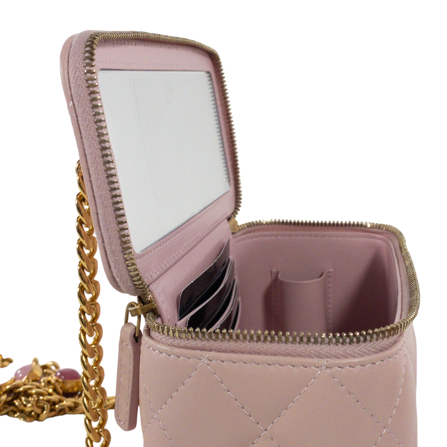 Chanel Pink Lambskin Vanity Case w/ Jeweled Chain