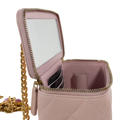 Chanel Pink Lambskin Vanity Case w/ Jeweled Chain