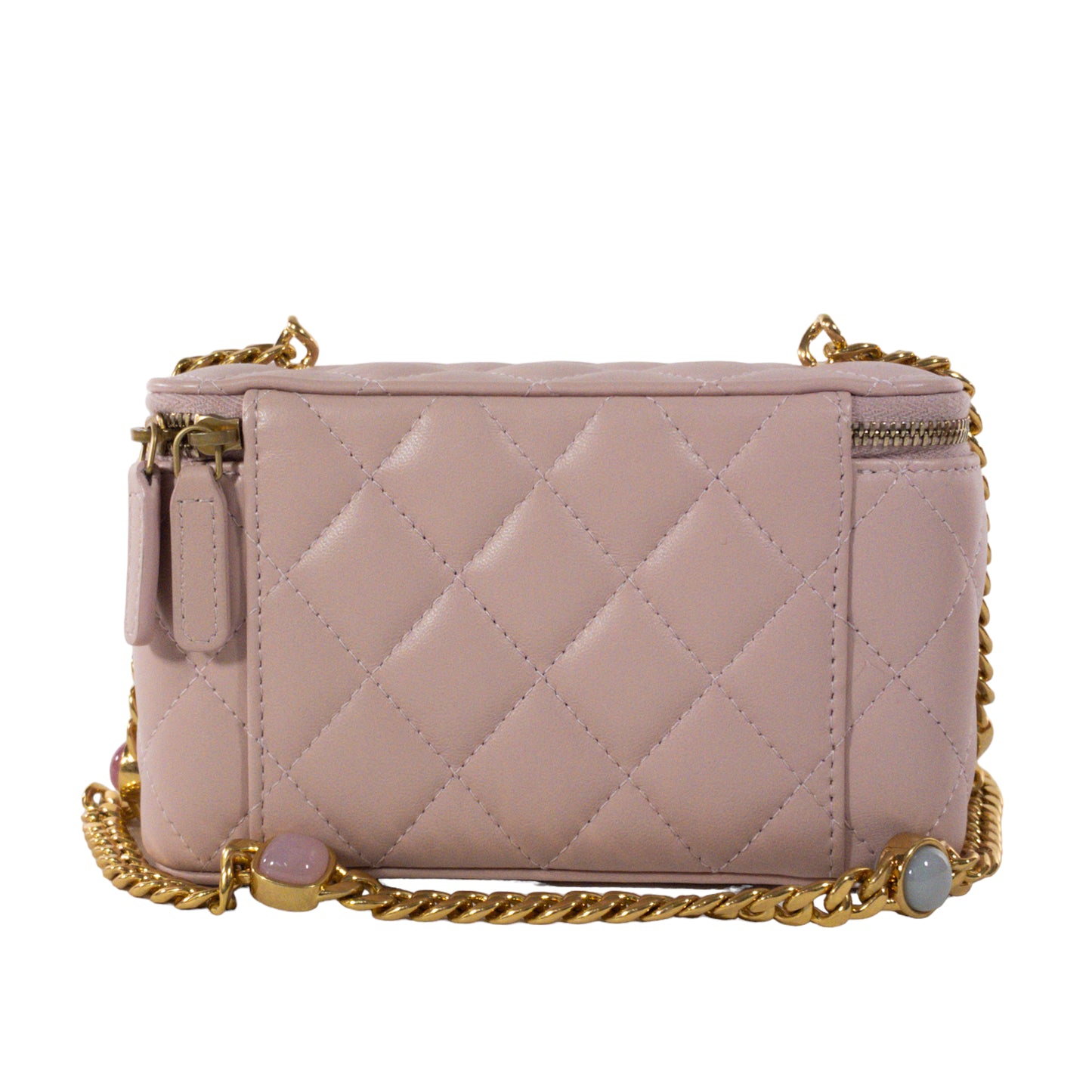 Chanel Pink Lambskin Vanity Case w/ Jeweled Chain
