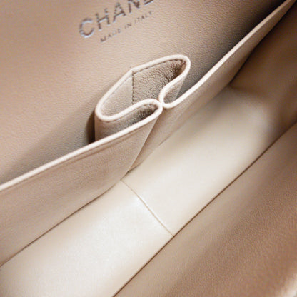 Chanel Beige Lambskin Jumbo Classic Flap SHW
