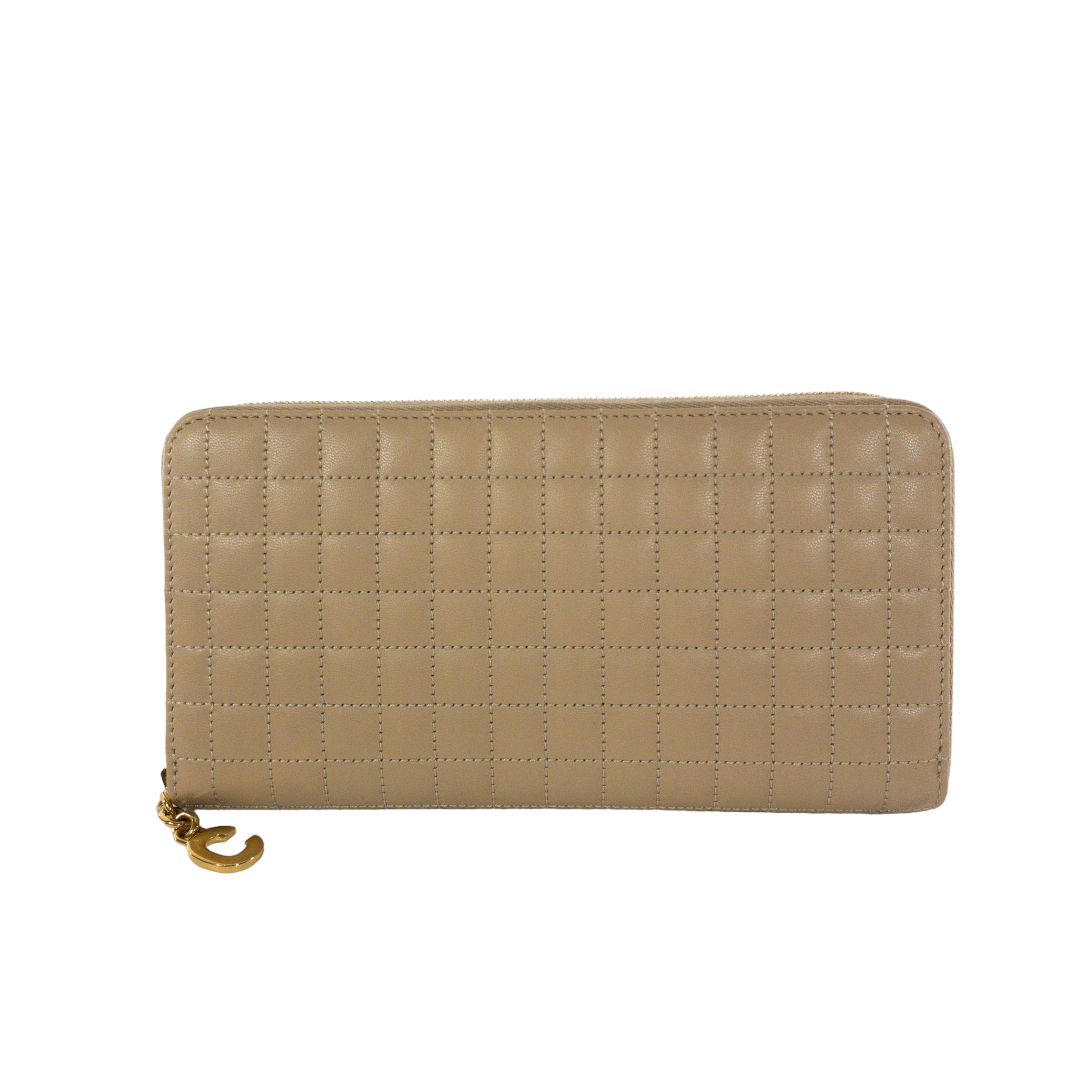 Celine Beige Quilted Zip Wallet