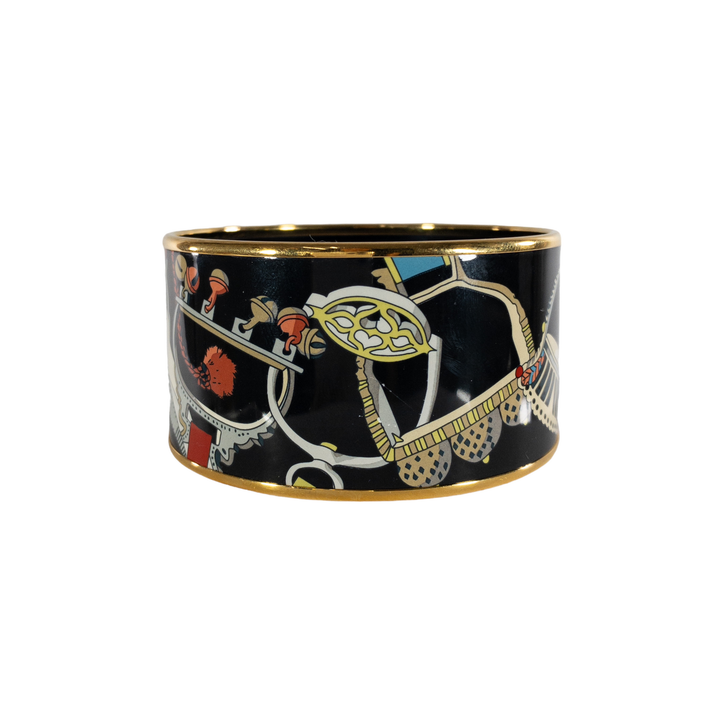 Hermes Extra-Wide Black Printed Enamel Bangle
