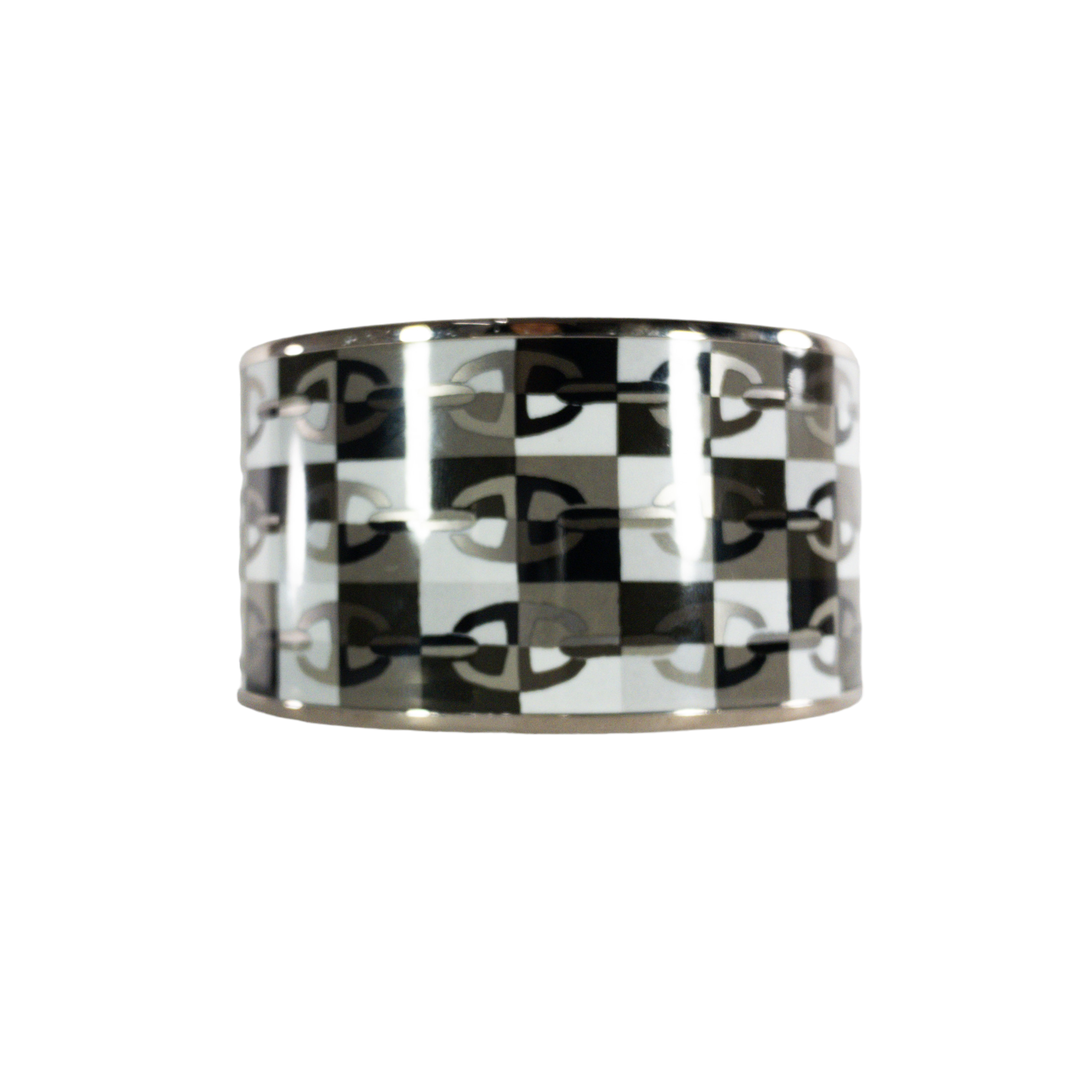 Hermes Extra-Wide Black and Gray Chain D'Ancre Enamel Bangle