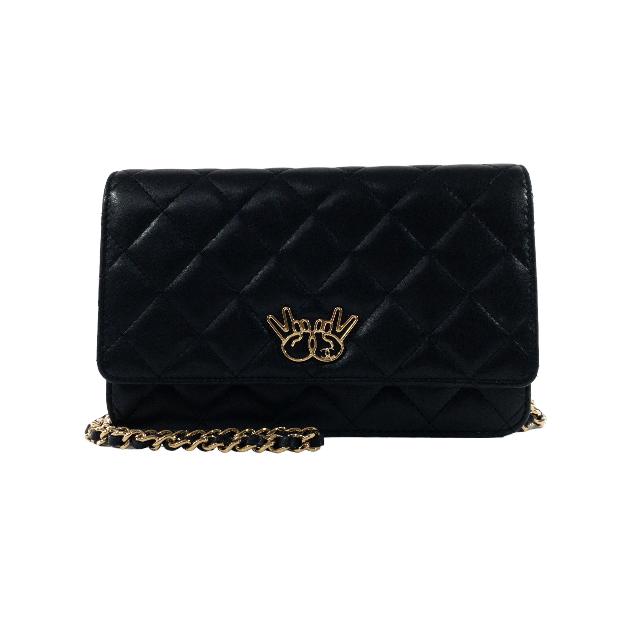 Chanel Black Peace Sign Lambskin WOC