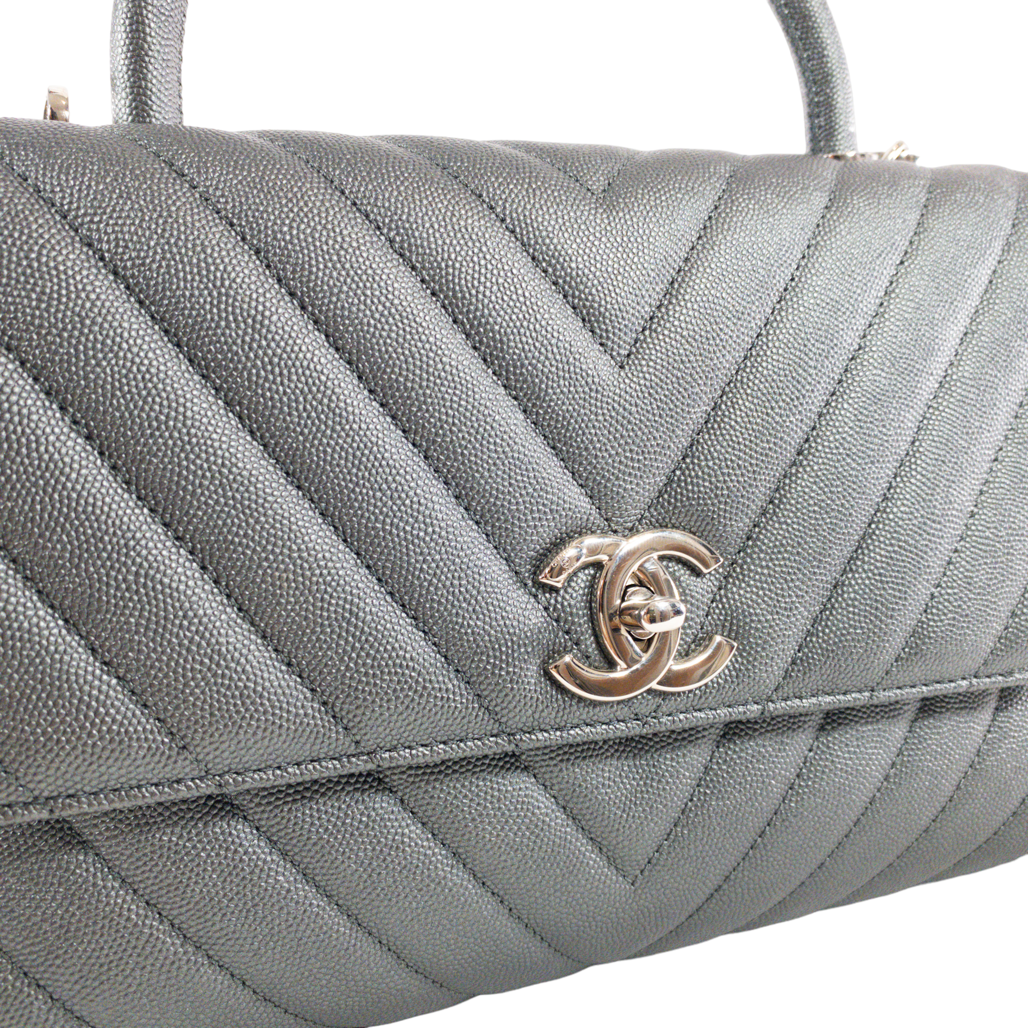 Chanel Metallic Graphite Medium Coco Handle SHW – Consign of the