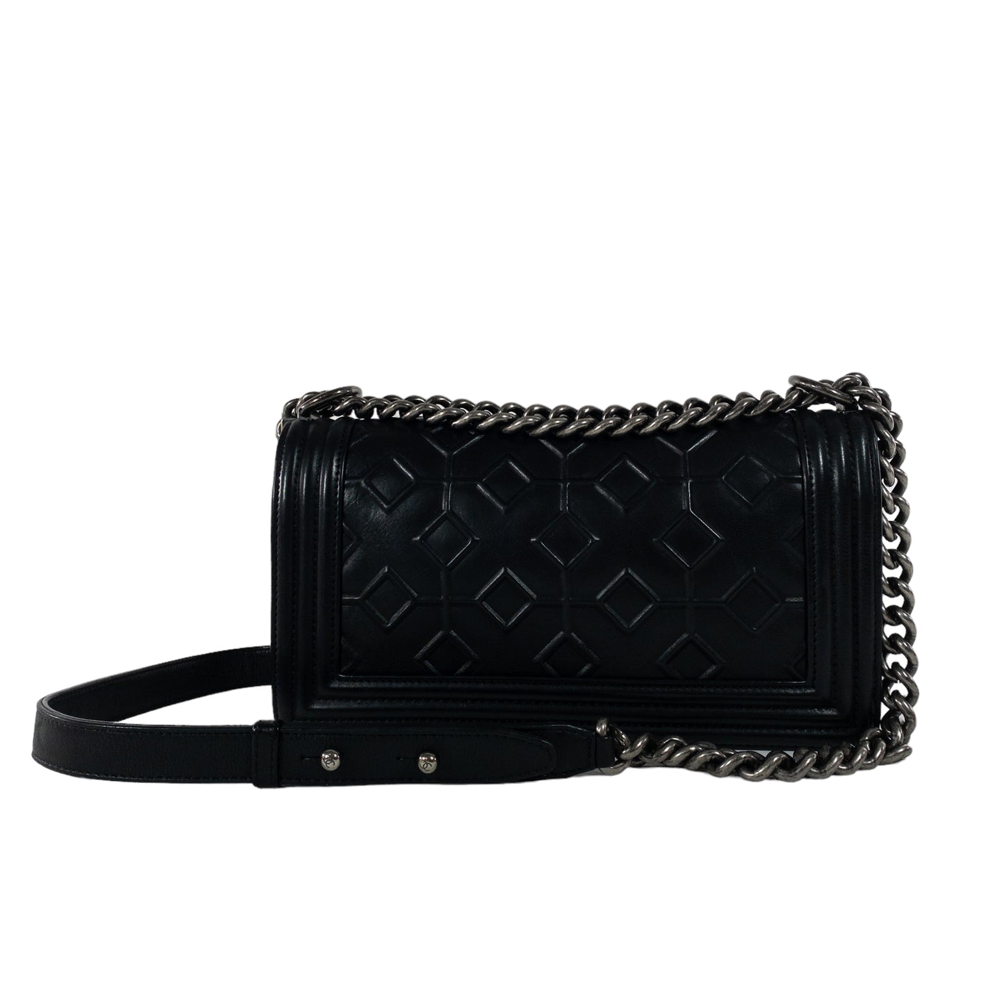 Chanel Black Arabesque Embossed Medium Boy Bag RHW