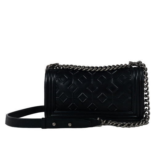 Chanel Black Arabesque Embossed Medium Boy Bag RHW