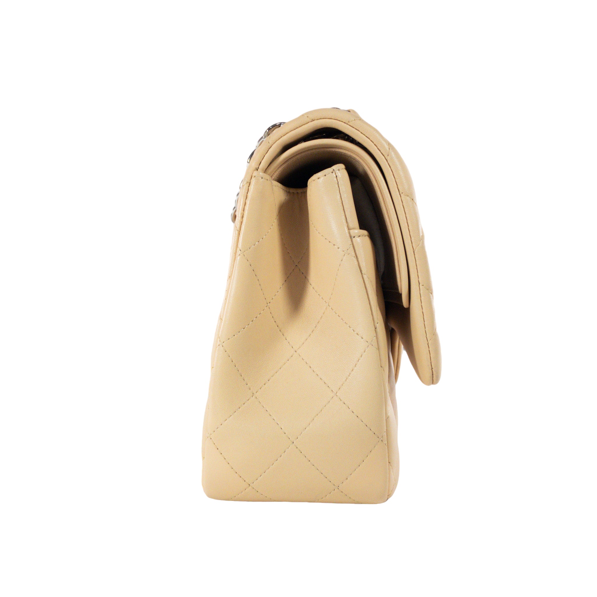 Chanel Beige Lambskin Jumbo Classic Flap SHW