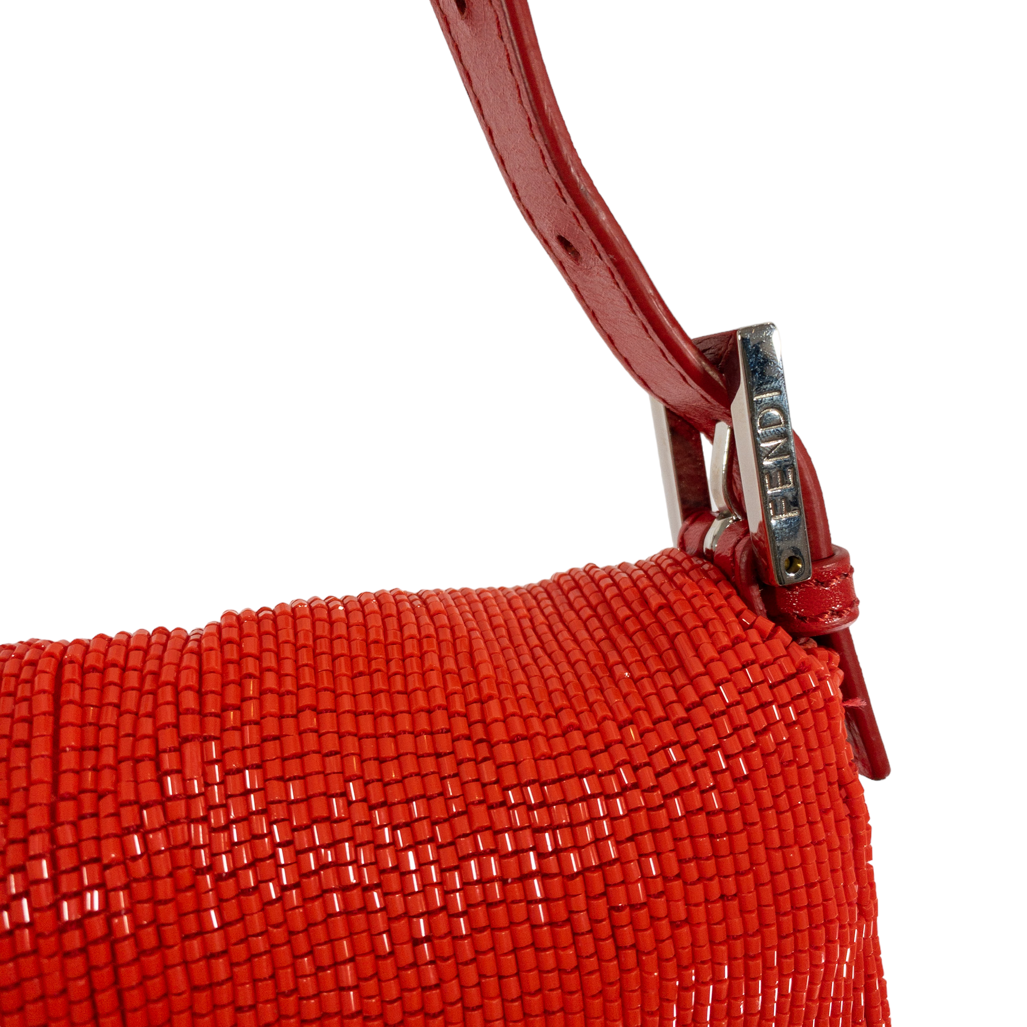 Fendi Poppy Red Beadded Baguette