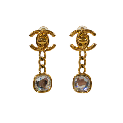 Chanel Vtg CC Crystal Clip on Earrings