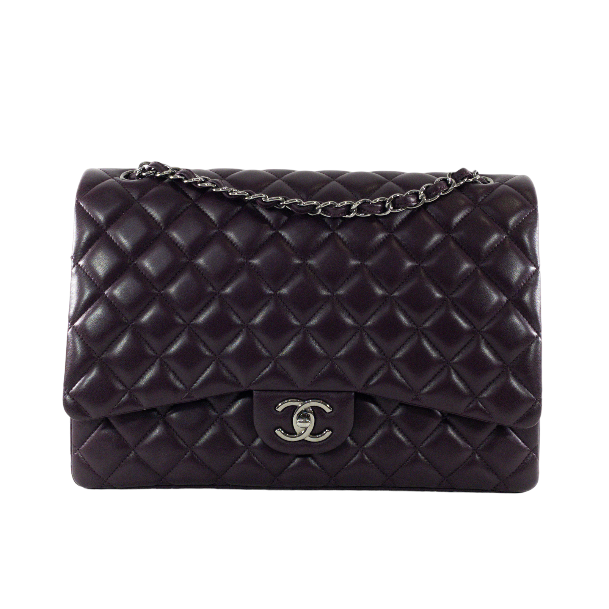Chanel Maxi Classic Double Flap Bag Black Quilted Caviar Silver