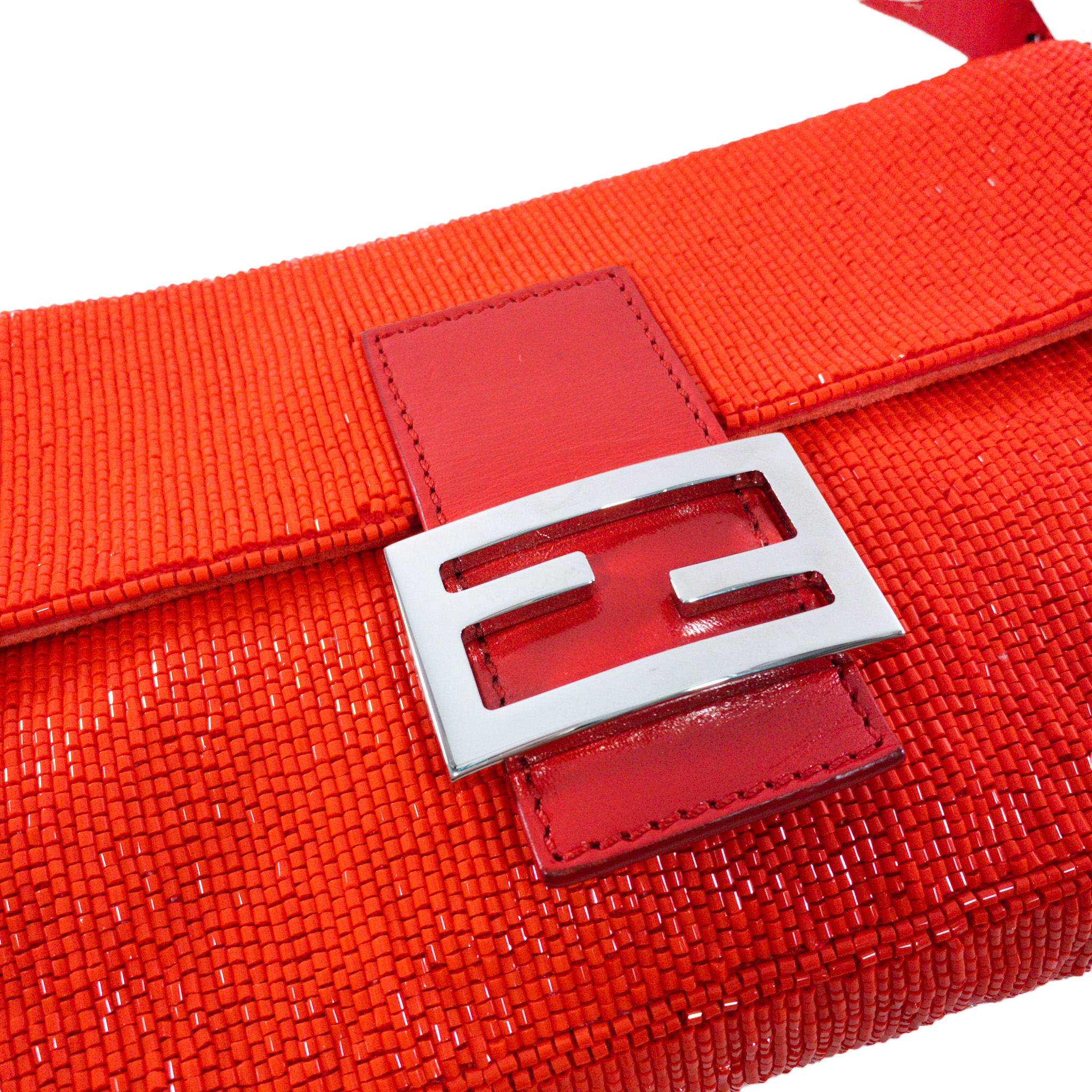 Fendi Poppy Red Beadded Baguette