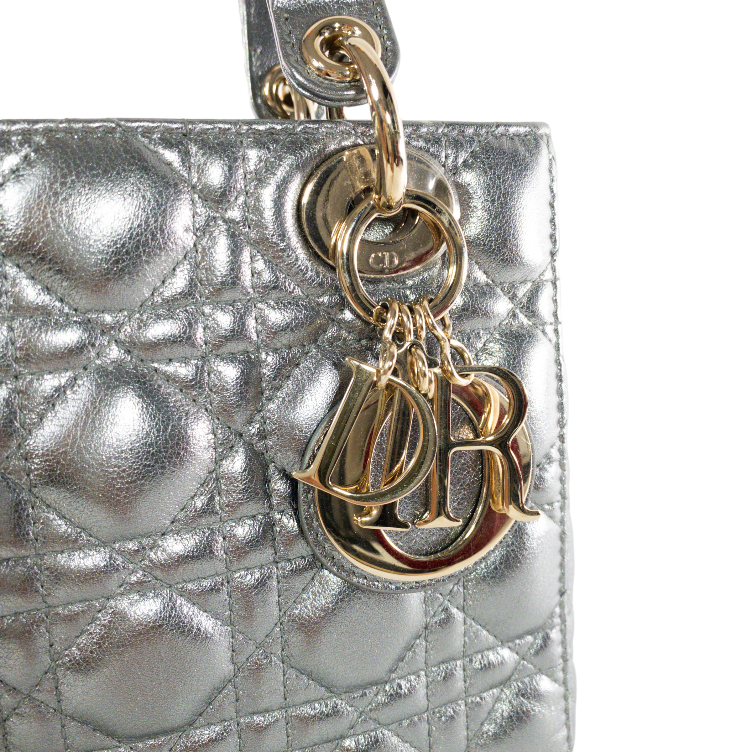 Dior Silver Metallic Small Lady Dior GHW