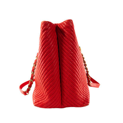 Chanel Bright Red Chevron Shopper Tote GHW