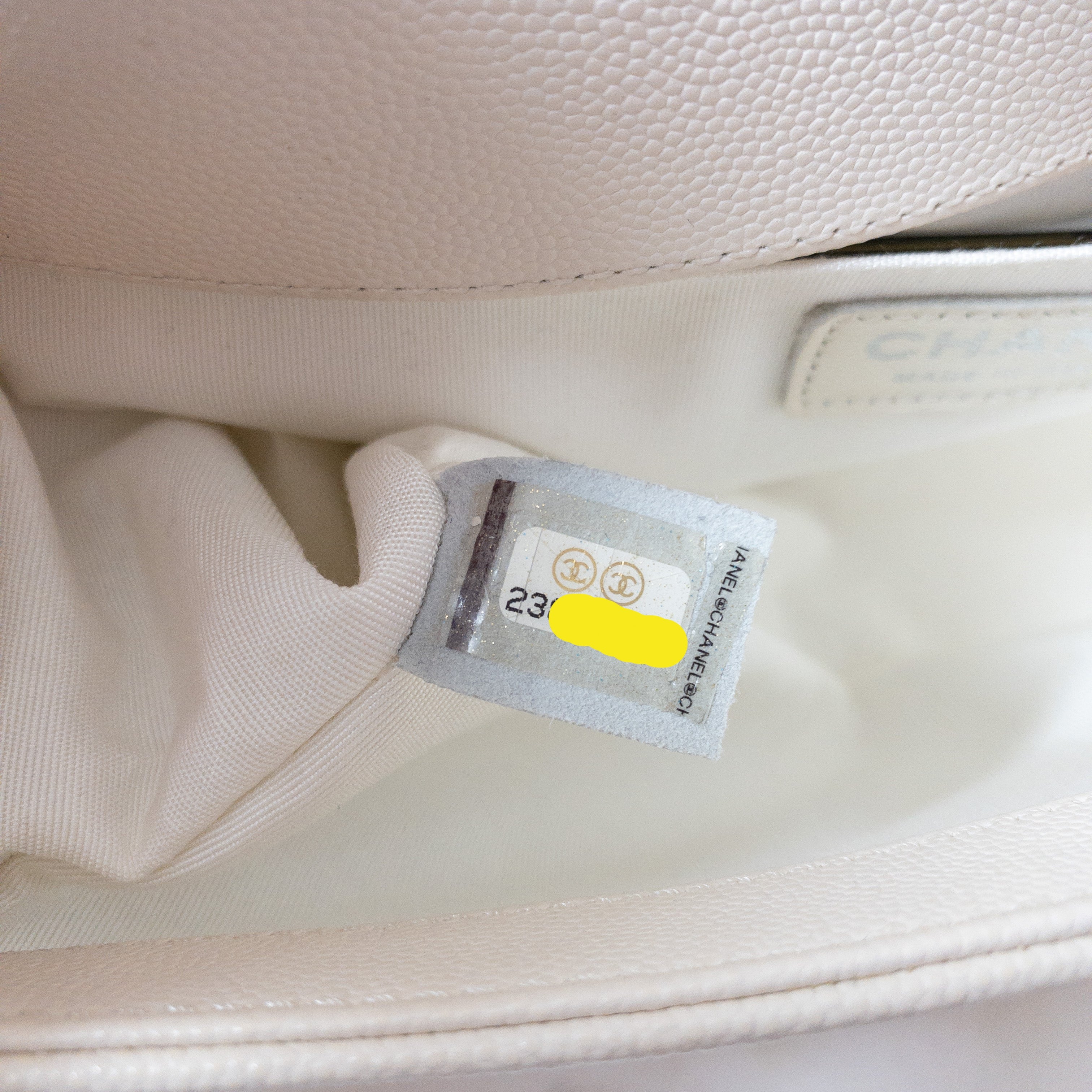 Chanel White Caviar Medium Boy RHW