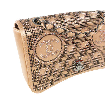 Chanel Nude Satin Crystal Embellished Vintage Flap