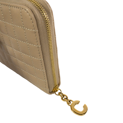 Celine Beige Quilted Zip Wallet