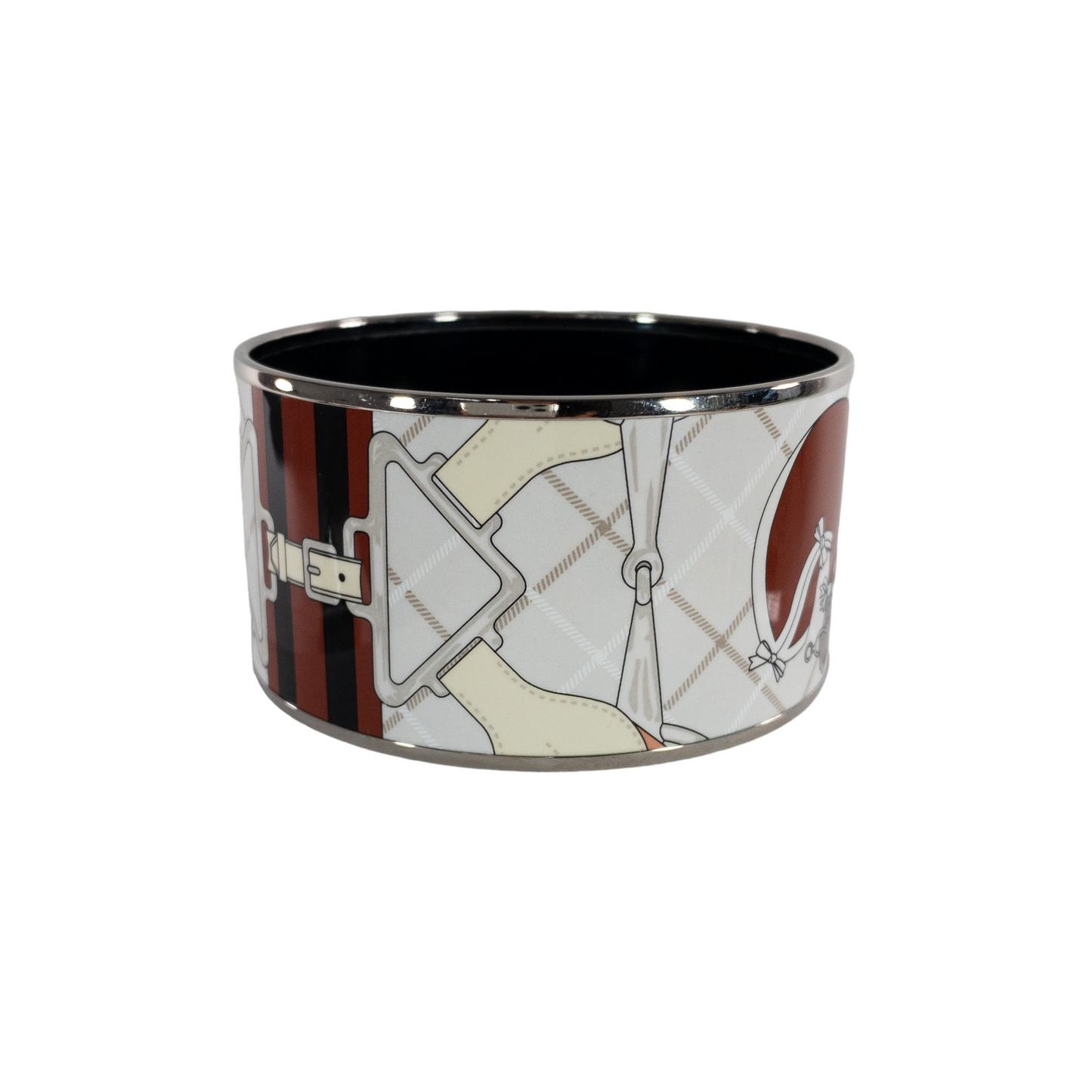 Hermes Extra-Wide Beige Burgundy Enamel Bangle