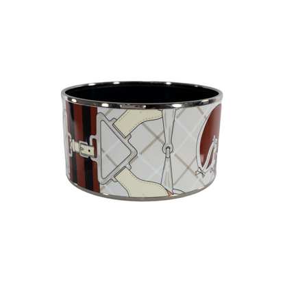 Hermes Extra-Wide Beige Burgundy Enamel Bangle