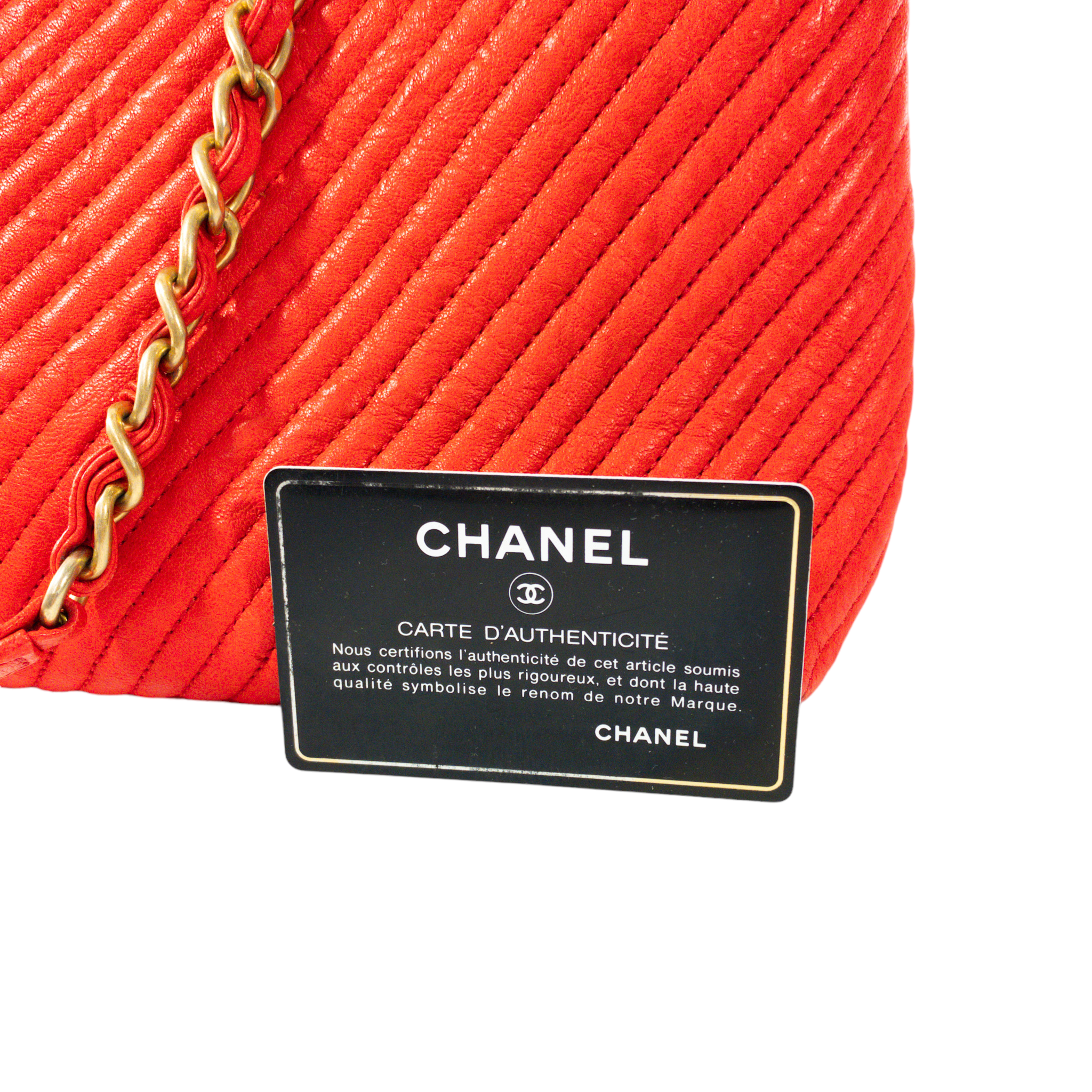 Chanel Bright Red Chevron Shopper Tote GHW