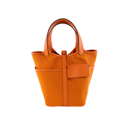Hermes Cargo Picotin 18 Orange Toile GHW