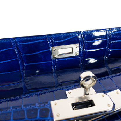 Hermes Blue Electric Kelly Cut Crocodile PHW