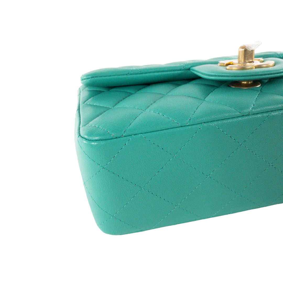 Chanel Teal Lambskin Rectangular Mini Flap GHW
